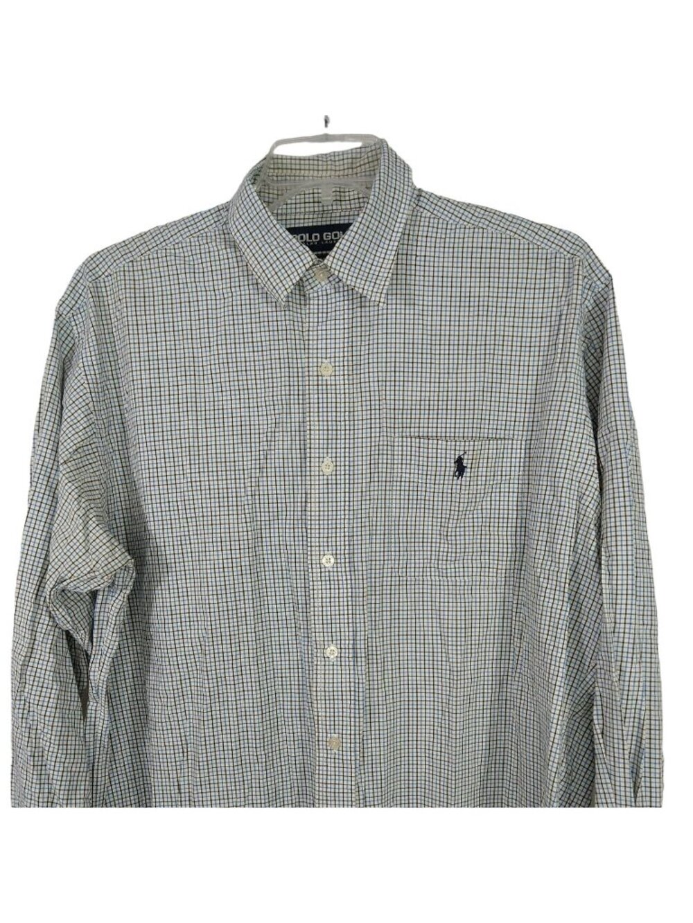 Polo Golf Ralph Lauren Lofting Cotton Button Up Shirt Size L Blue Plaid FLAWS